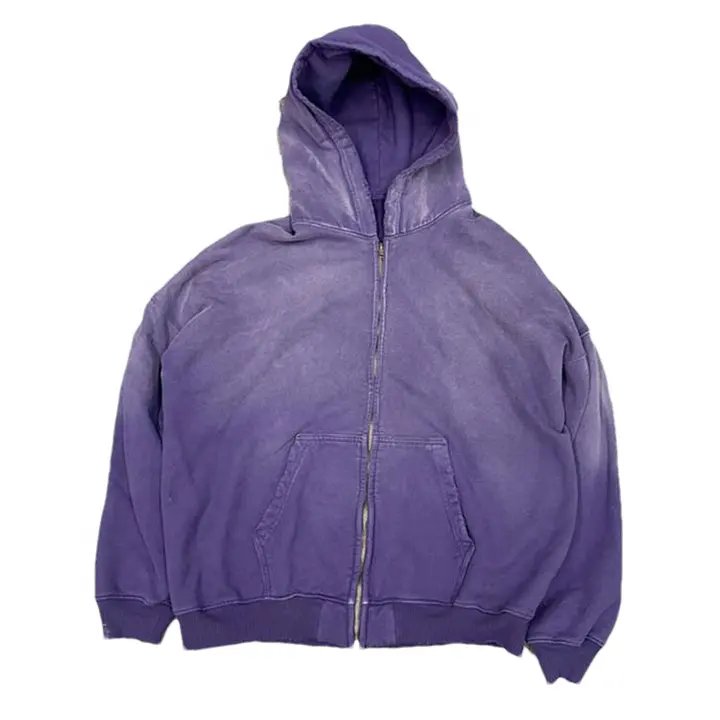 Oem 100% Cotton French Terry Vintage Faded Wash Blank Boxy Custom High Quality Distressed Stonewash Hoodie For Men
