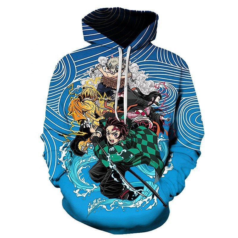 Anime Demon Slayer Hoodie Kamado Tanjirou Agatsuma Zenitsu Hashibira Inosuke Printed Hooded Sweatshirt Pullover