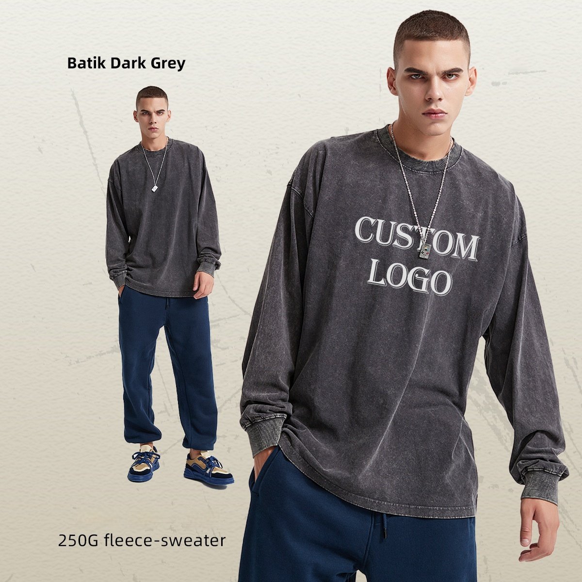 Trendy Brand New Wax Dyed 250 Gsm Long Sleeve Autumn/Winter Solid Color Pullover Washed Vintage Men's Hoodies