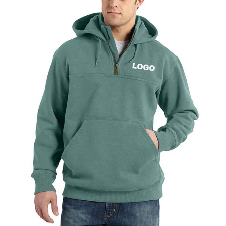 OEM Custom Plain Blank Cotton Heavyweight 1/4 Half Quarter Zip Oversized Hoodie for Men