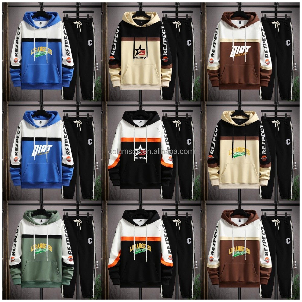 Wholesale low-priced men's casual hoodie set, men's cotton sports pants and hoodie set