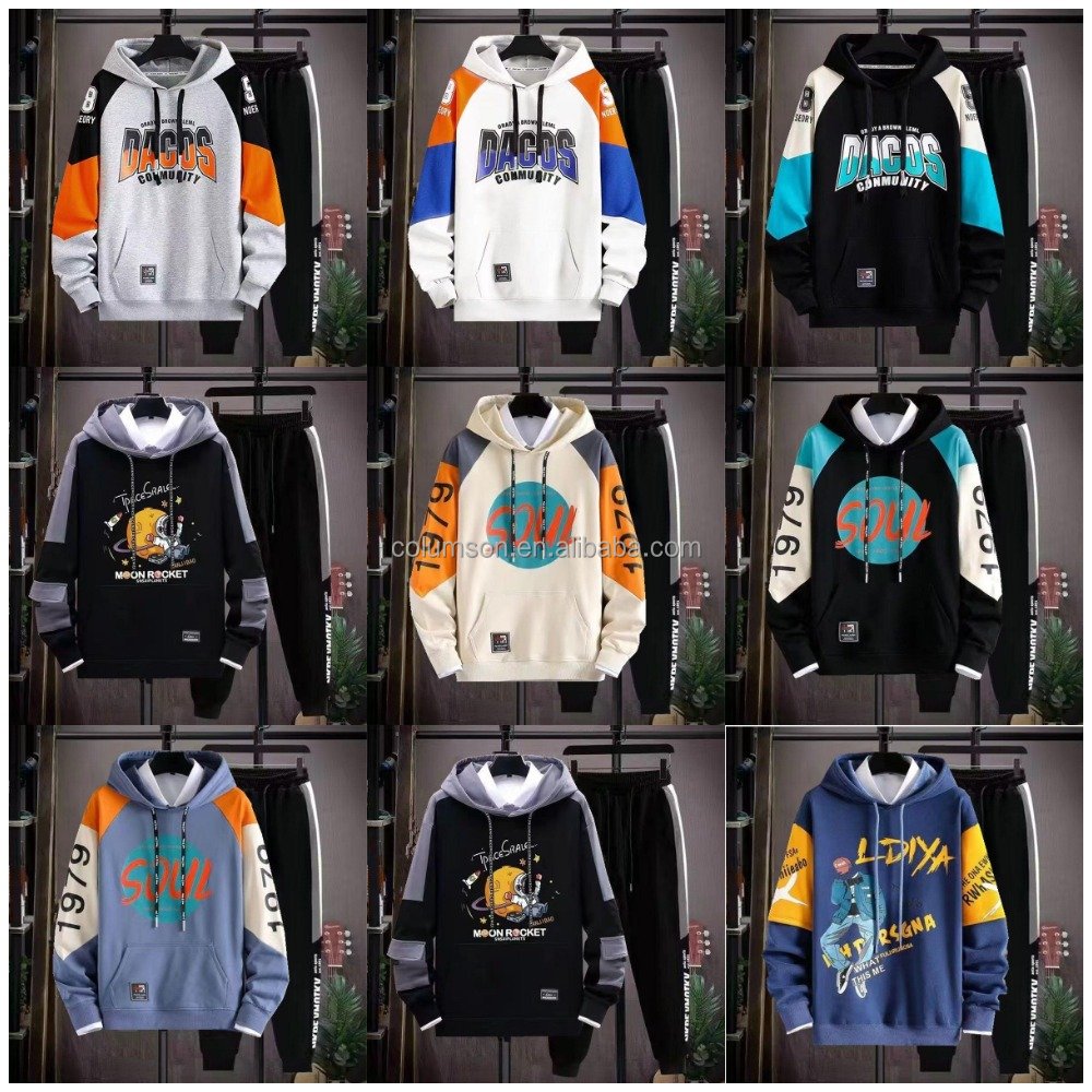 Wholesale low-priced men's casual hoodie set, men's cotton sports pants and hoodie set