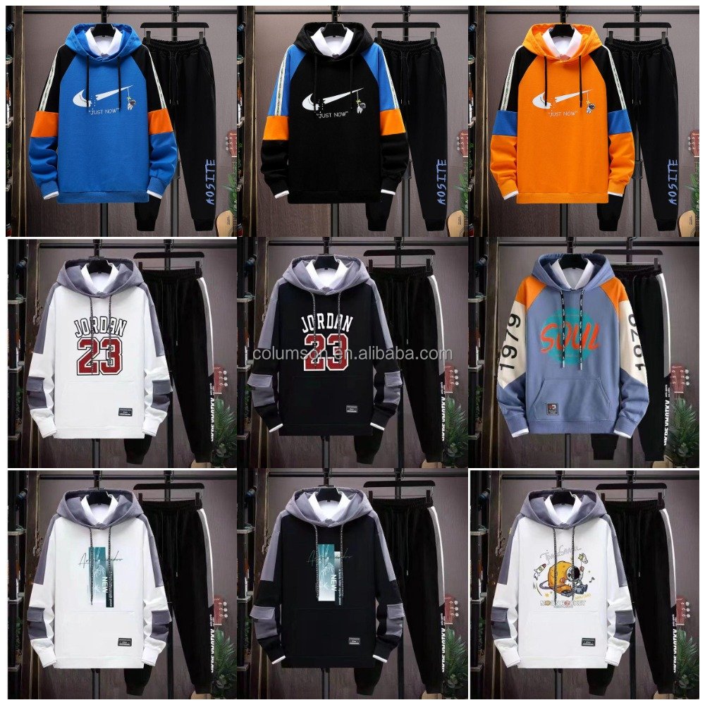 Wholesale low-priced men's casual hoodie set, men's cotton sports pants and hoodie set