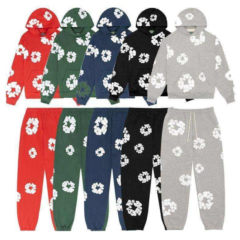 High Quality 100% Cotton Men's Clothing Hoodies Sweatshirts Streetwear Tracksuits Denim Puff Printing Teares Hoodie for Men