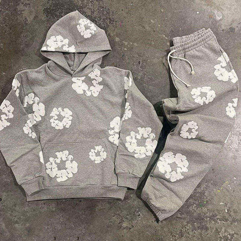 High Quality 100% Cotton Men's Clothing Hoodies Sweatshirts Streetwear Tracksuits Denim Puff Printing Teares Hoodie for Men