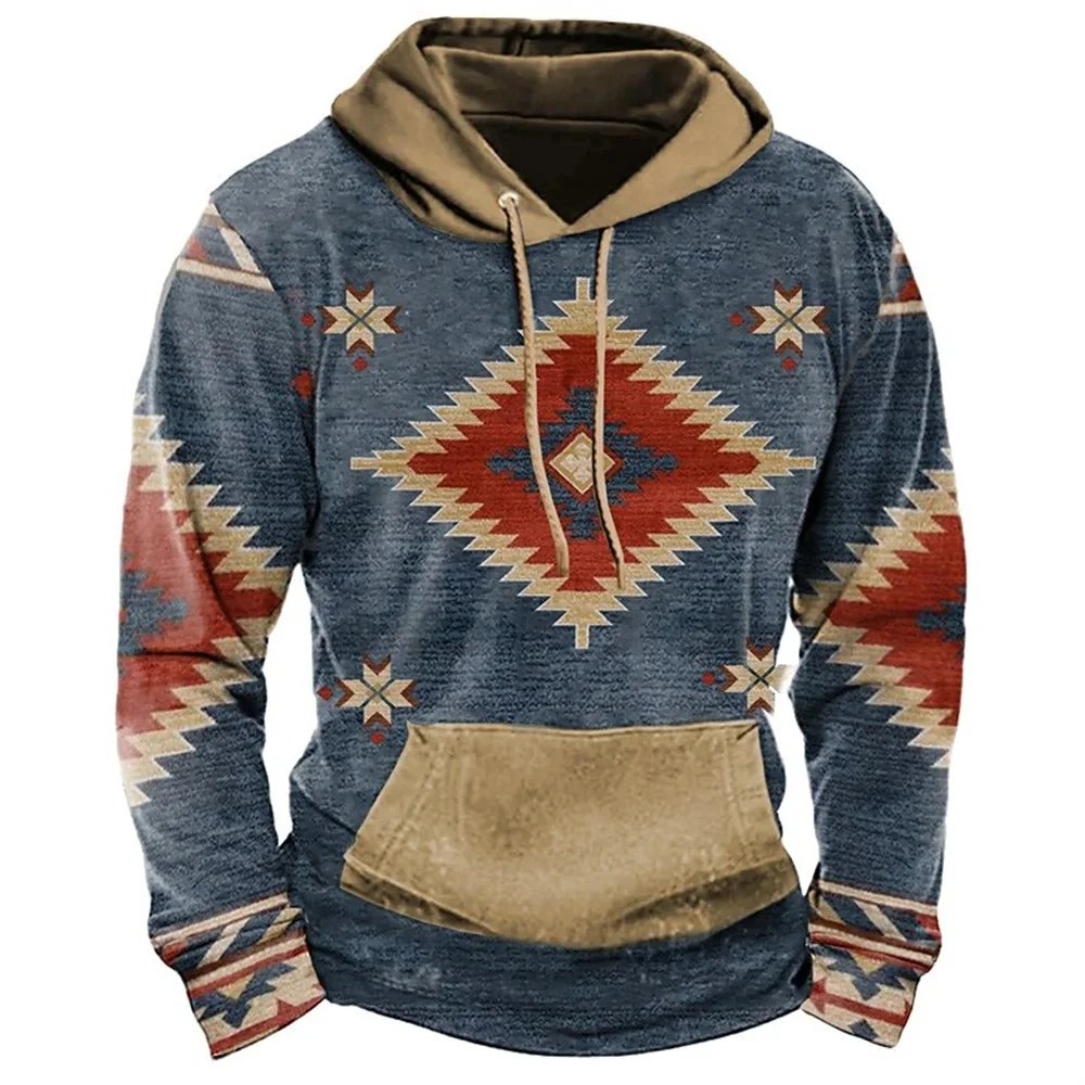 Retro Western Tribe Men's Hoodie Customs Clothes Printing Vintage Sports Tracksuit for Men Clothing Fashion Casual Pullover Tops