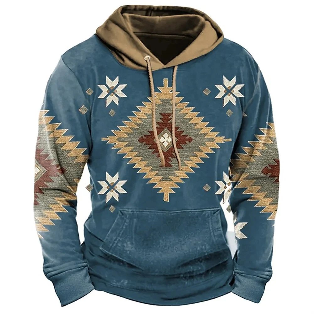 Retro Western Tribe Men's Hoodie Customs Clothes Printing Vintage Sports Tracksuit for Men Clothing Fashion Casual Pullover Tops