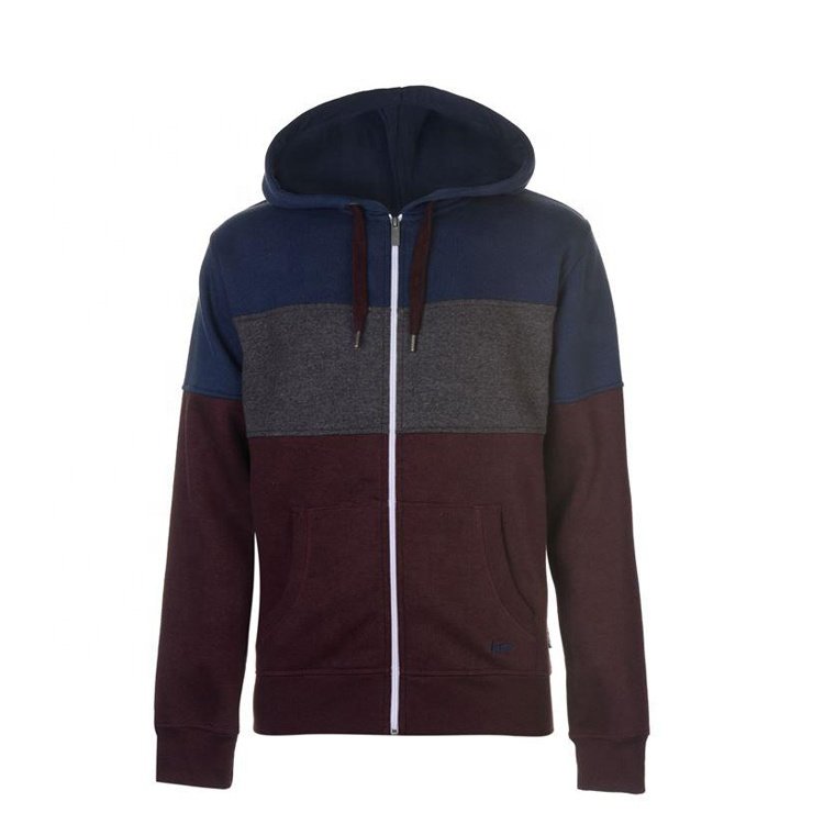 Custom Fashion Streetwear Multi Men's Hoodies, 3 Color Block Zip Up Hoodie