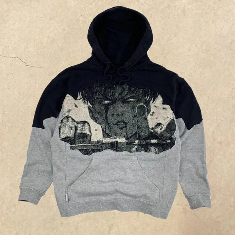 Fashionable Custom Jacquard Woven Tapestry Anime Hoodie Unisex Sleeve Print Men Anime Hoodie