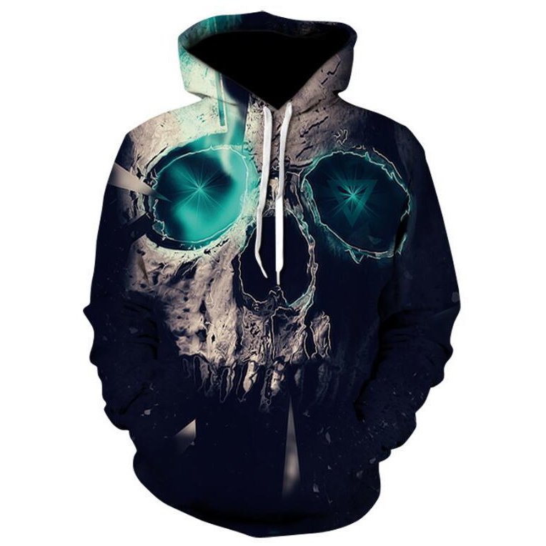 Manufacturer Custom Men's Halloween Pullover Hoodie Sweatshirt 3-D All-Over Skull Graphic Print Terry Fleece Material Hooded