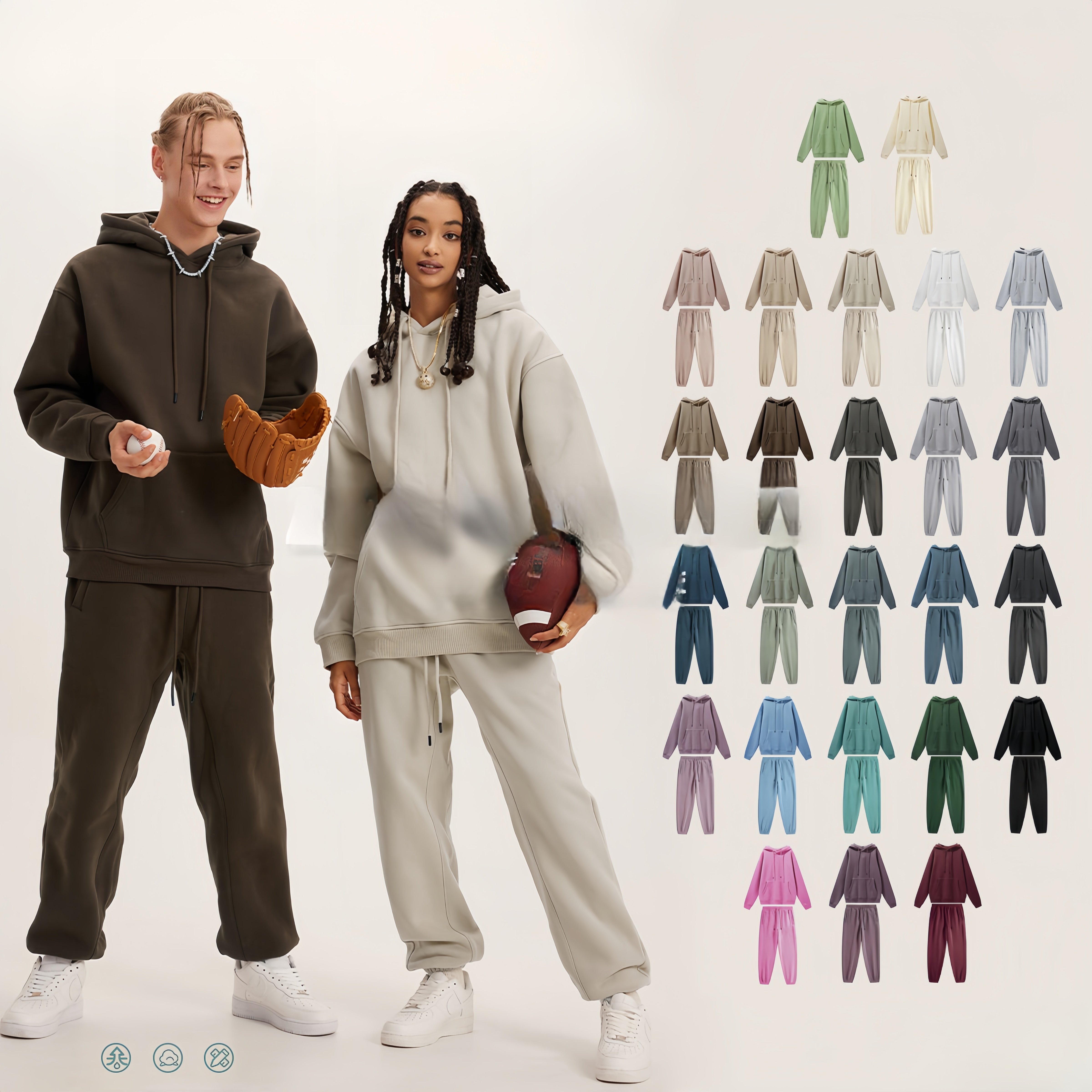 streetwear unisex heavy cotton Sportswear Plus Size Letter Print Two Piece fleece hoodie sweatpants set tracksuit for men