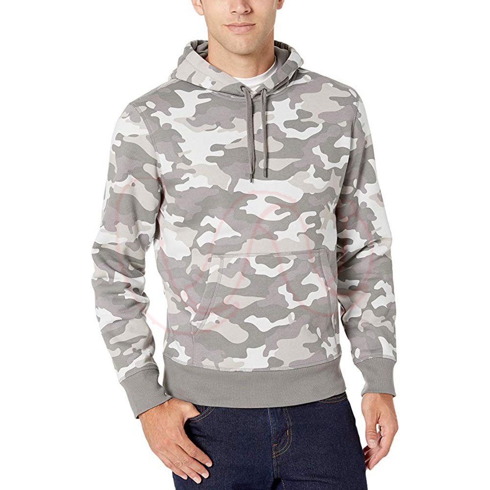 High Quality OEM Pullover Hoodie for Men New Fashion Camouflage Print with Pockets Polyester Fleece Hood Collar Plain Pattern