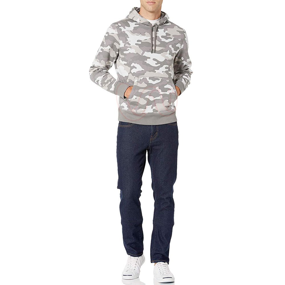 High Quality OEM Pullover Hoodie for Men New Fashion Camouflage Print with Pockets Polyester Fleece Hood Collar Plain Pattern