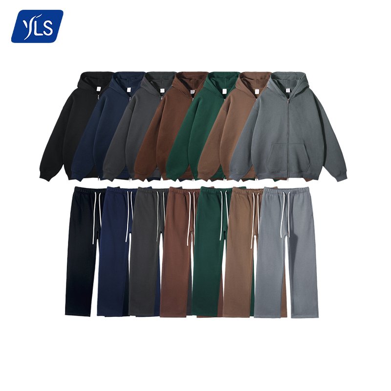 YLS Custom Wholesale Men's Jogging Track Suit 2 Piece Set Cotton 350 GSM Sweat Suits Men Zip Up Hoodie Tracksuits