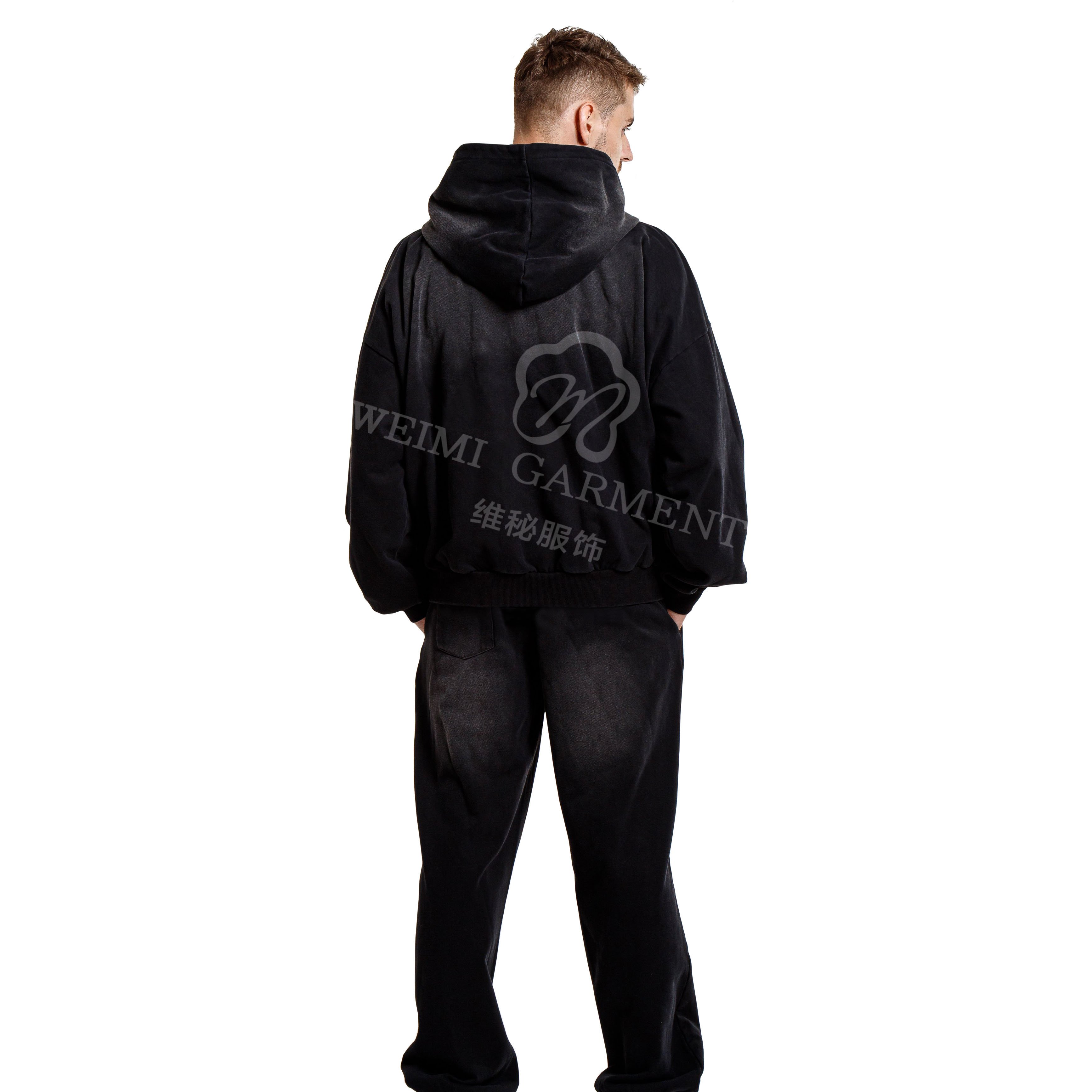 Zestholder Custom Two Pieces Zip Up Streetwear Sun Faded Wash Tracksuits Men's Hoodies set