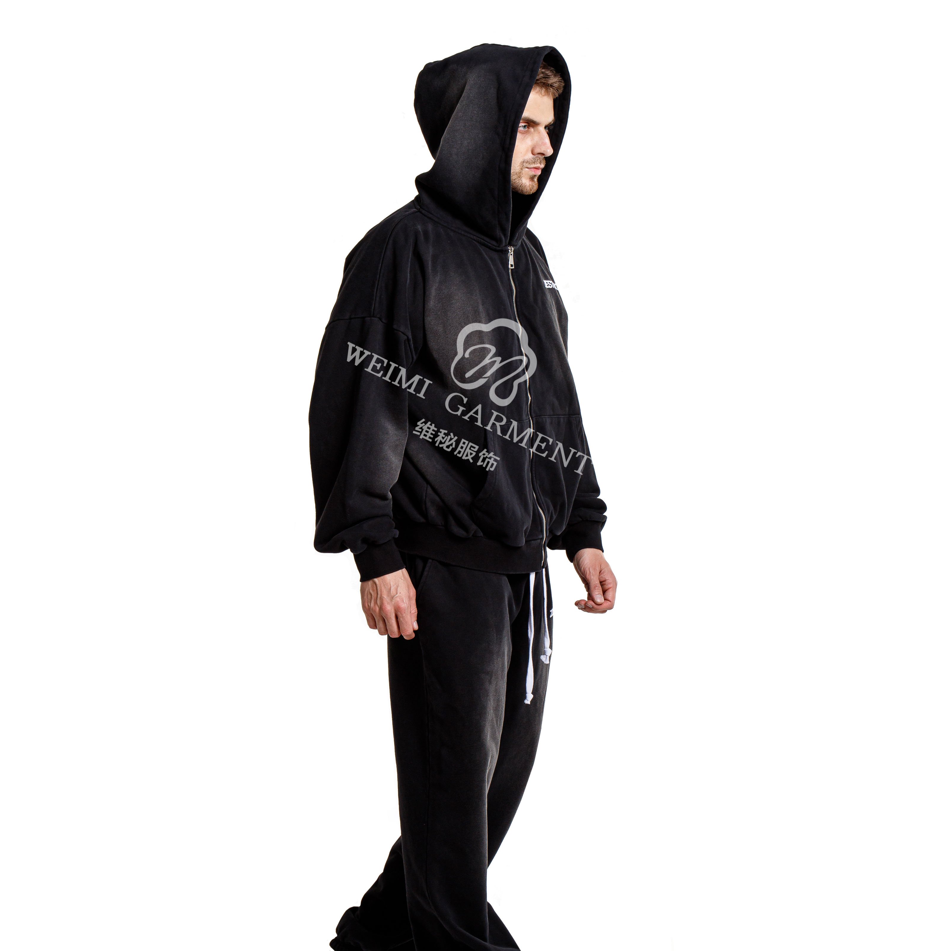 Zestholder Custom Two Pieces Zip Up Streetwear Sun Faded Wash Tracksuits Men's Hoodies set
