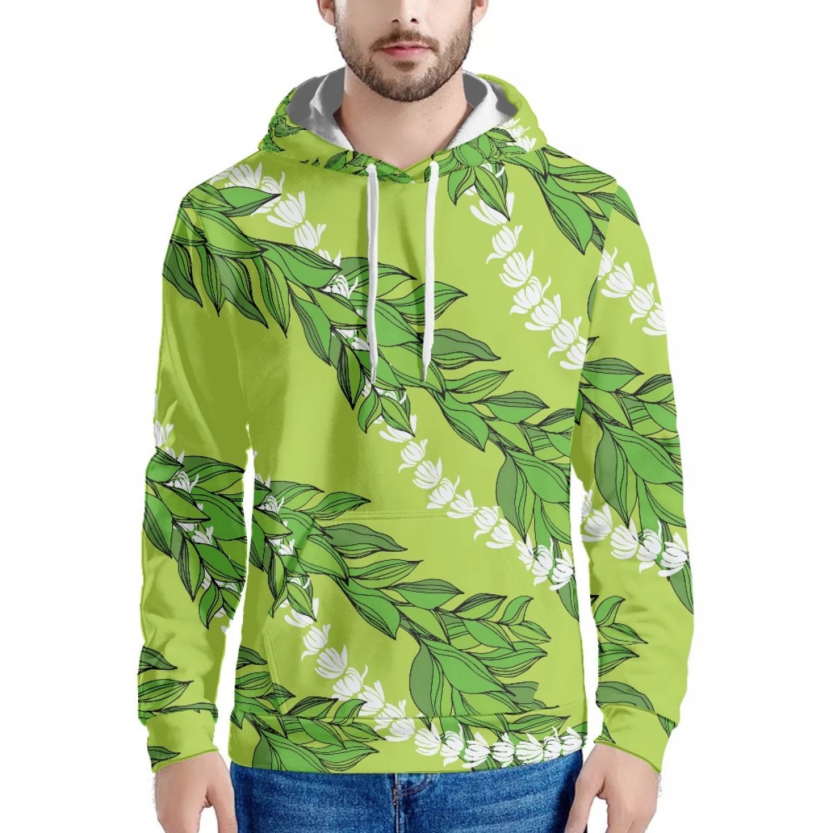 New Dropshipping Men's Hoodie Sweatshirt Custom Polynesia Hawaii Lei with Maile Leaves & Pikake & Puakenikeni Hooded Sweatshirt