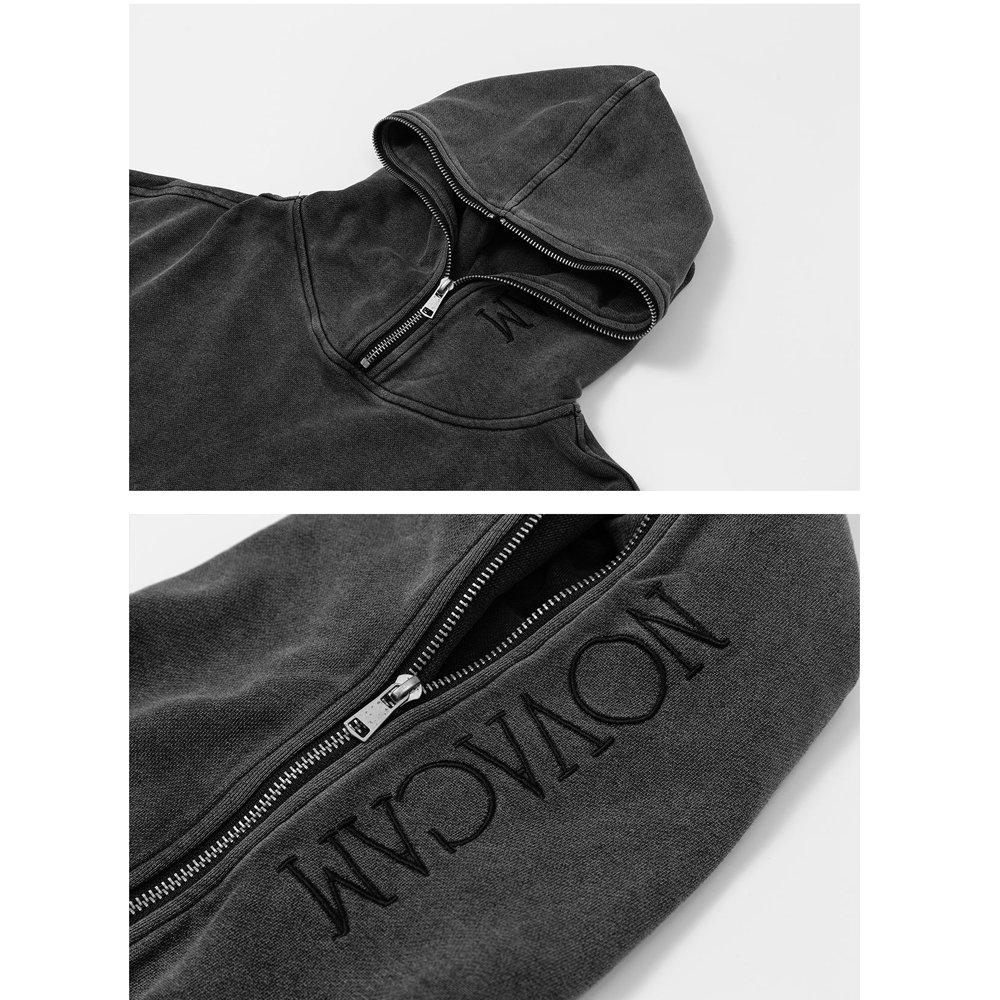 Wholesale New Design Acid Wash Hoodie Half Zipper Hood Plain Hoodie Vintage Oversize Hoodie with 2 Pockets for Men