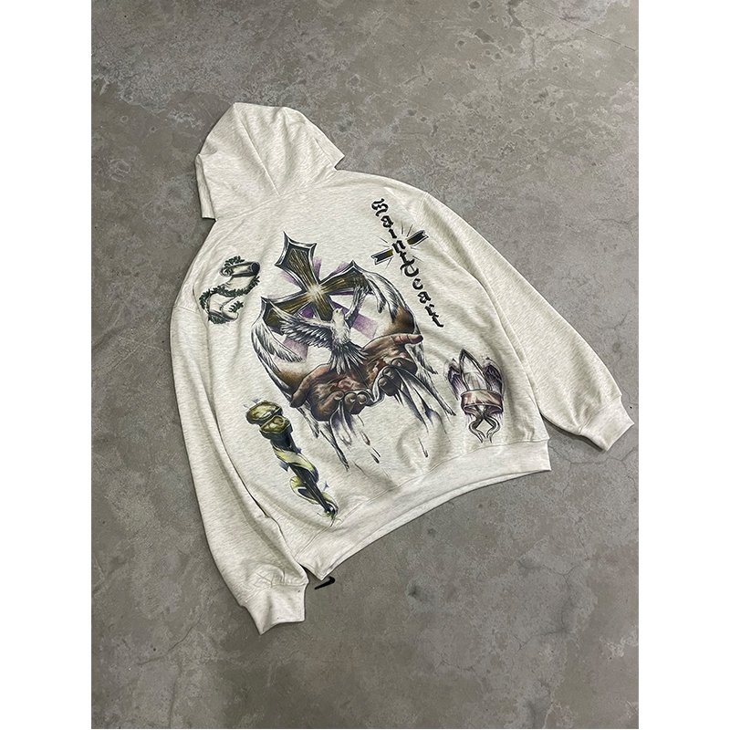 Wholesale High Quality Heavyweight Custom LOGO Full Print Cotton Oversized Streetwear Vintage Washed Men's Hoodies&Sweatshirts
