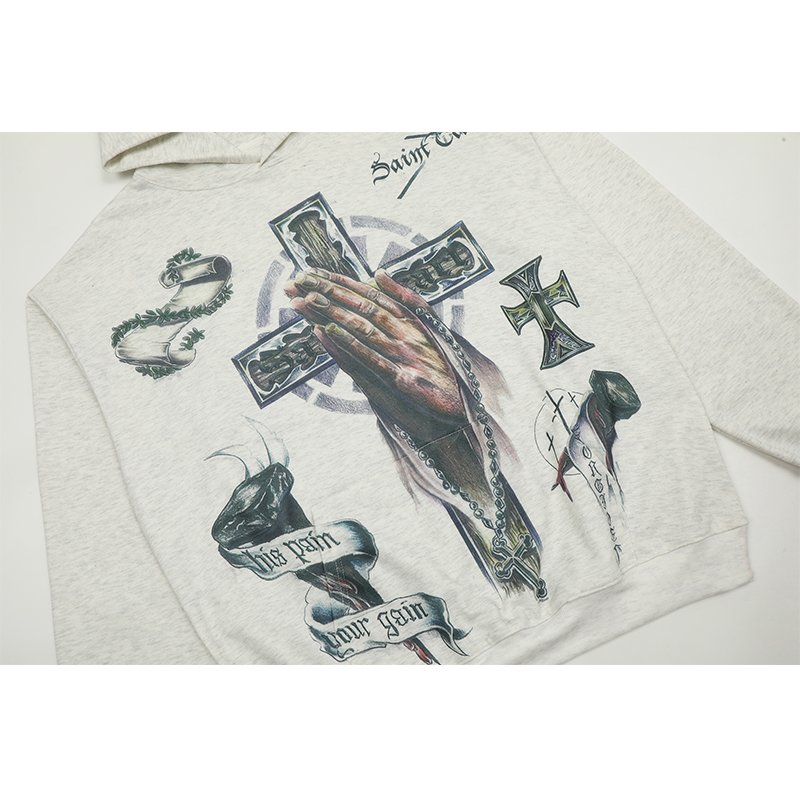 Wholesale High Quality Heavyweight Custom LOGO Full Print Cotton Oversized Streetwear Vintage Washed Men's Hoodies&Sweatshirts