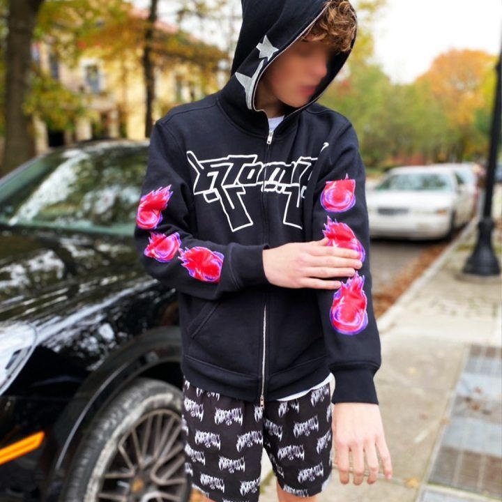 2024 New Fashion Custom Chenille Embroidery Full Face Zip Up Hoodie 100% Cotton Oversized Full Zip Up Hoodie