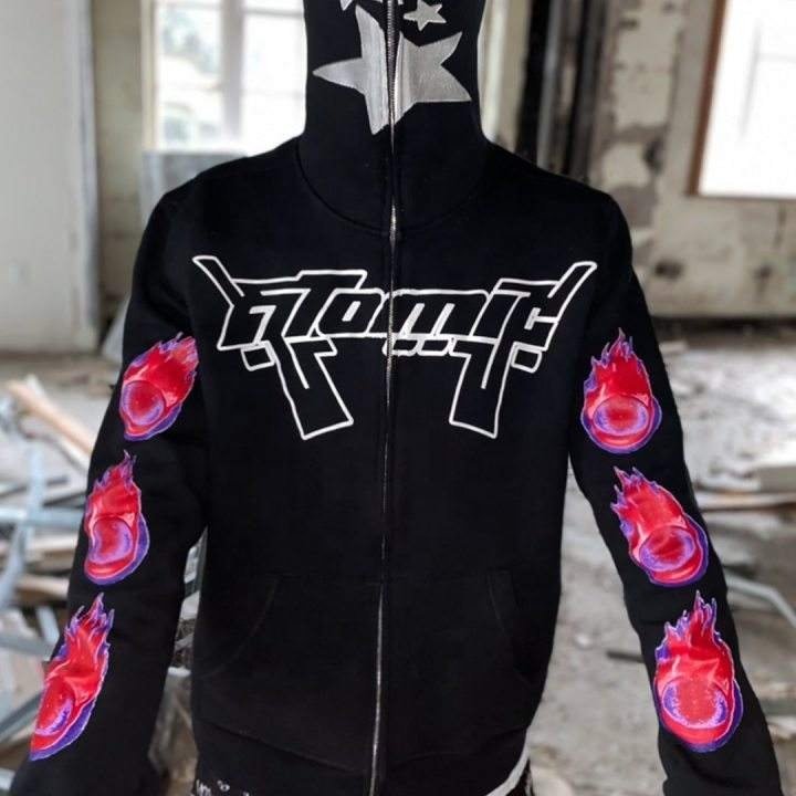 2024 New Fashion Custom Chenille Embroidery Full Face Zip Up Hoodie 100% Cotton Oversized Full Zip Up Hoodie