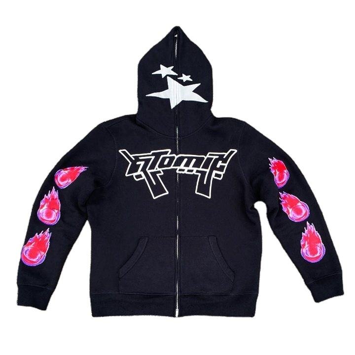 2024 New Fashion Custom Chenille Embroidery Full Face Zip Up Hoodie 100% Cotton Oversized Full Zip Up Hoodie