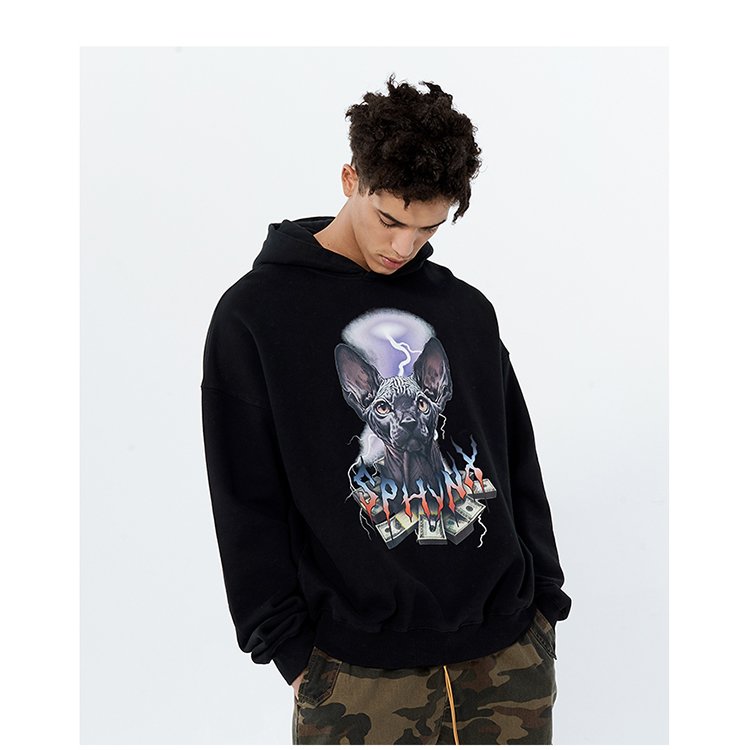 Custom 100% cotton black heavy weight silk screen printing hoodie plus size men's hoodie