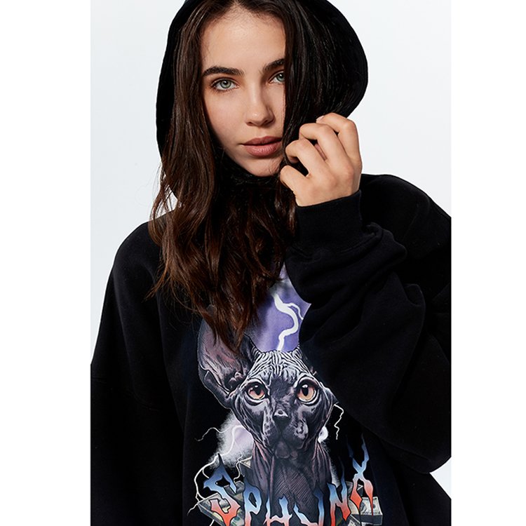 Custom 100% cotton black heavy weight silk screen printing hoodie plus size men's hoodie