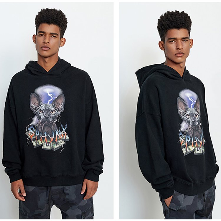 Custom 100% cotton black heavy weight silk screen printing hoodie plus size men's hoodie