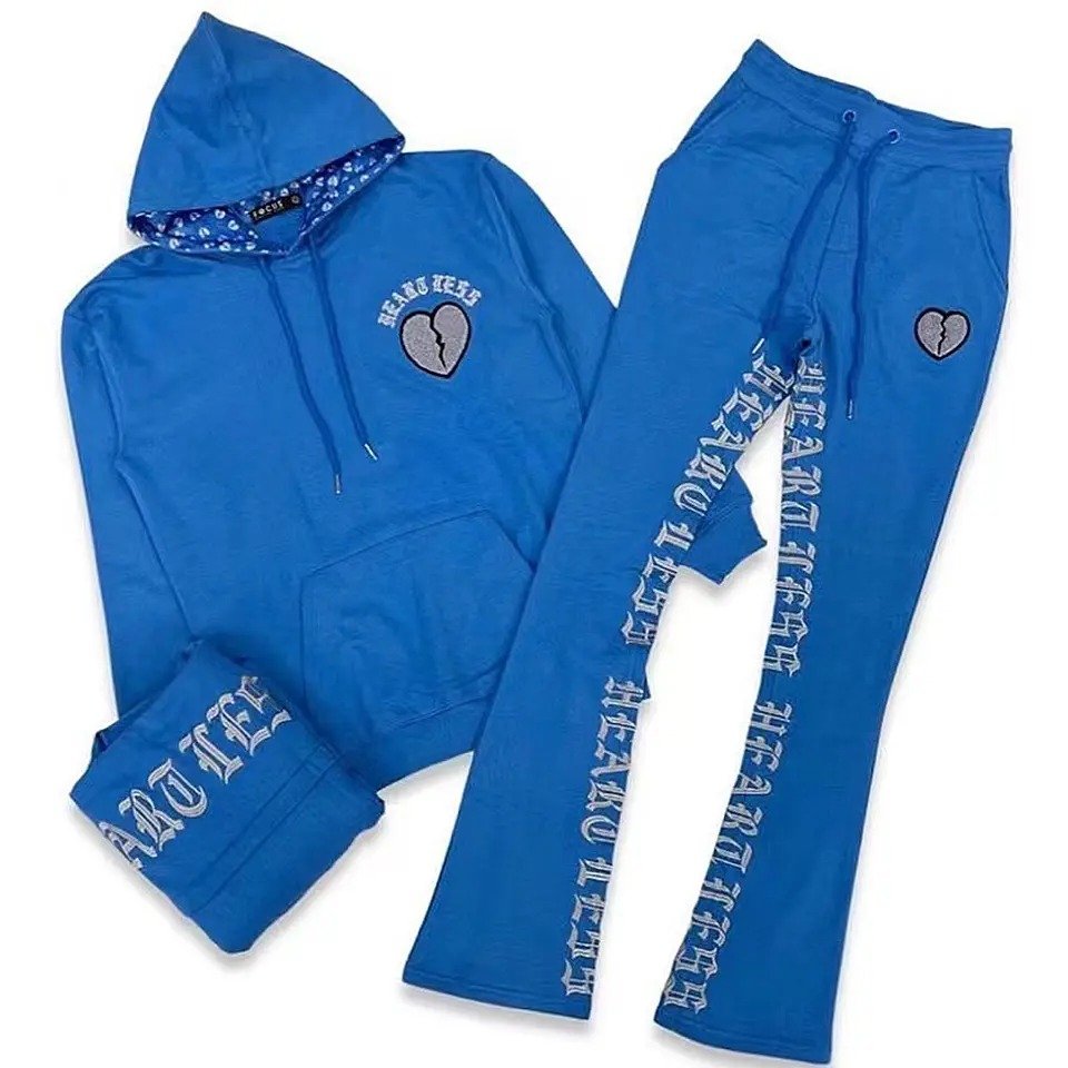 Customizable Men's XL Track Suits Patchwork Hoodie and Flared Jogger Sets Two-Piece Sweatsuit by Designer