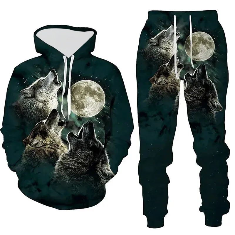 Wolf Graphic Men's Hoodies & Sweatshirts Set Printing Animal Men's Sets Outdoor Streetwear Hoodie Pullovers Top Mens Clothing