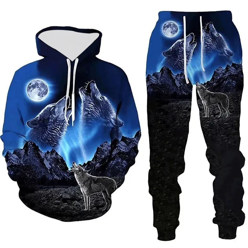 Wolf Graphic Men's Hoodies & Sweatshirts Set Printing Animal Men's Sets Outdoor Streetwear Hoodie Pullovers Top Mens Clothing