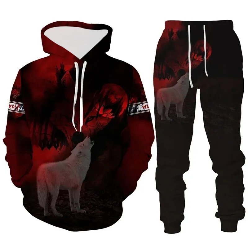Wolf Graphic Men's Hoodies & Sweatshirts Set Printing Animal Men's Sets Outdoor Streetwear Hoodie Pullovers Top Mens Clothing