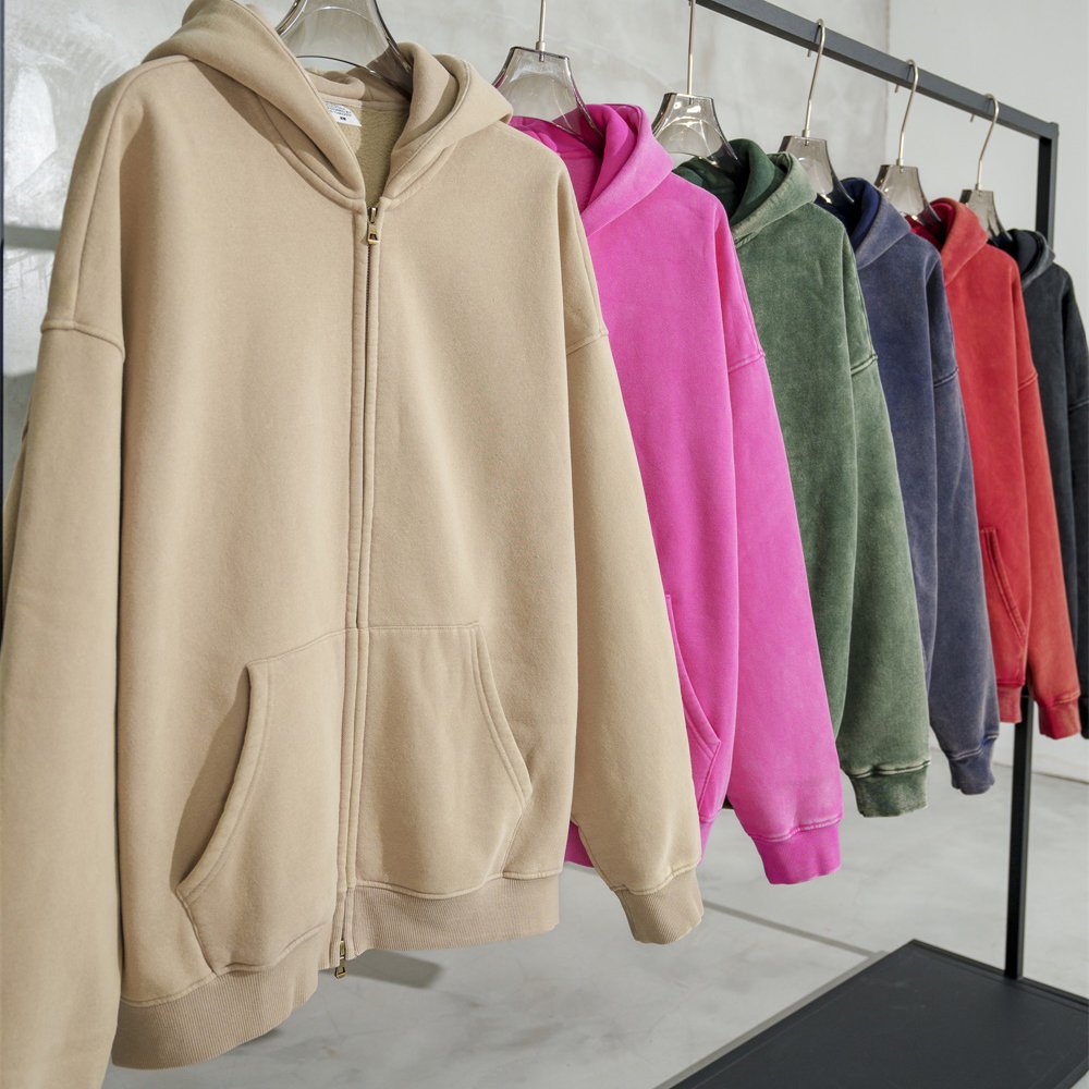 Thickened washed vintage loose zipperCustom Logo Suits Solid Color Blank Plain Tracksuit Hoodie Men Sweatsuit Sets For Men