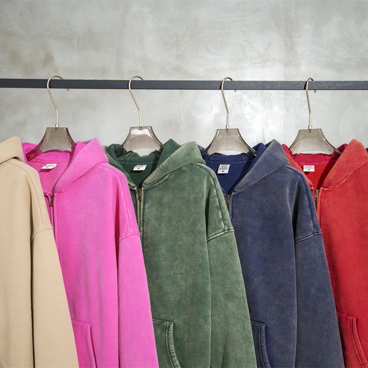 Thickened washed vintage loose zipperCustom Logo Suits Solid Color Blank Plain Tracksuit Hoodie Men Sweatsuit Sets For Men