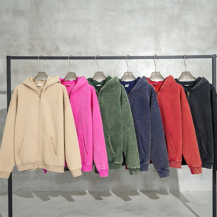 Thickened washed vintage loose zipperCustom Logo Suits Solid Color Blank Plain Tracksuit Hoodie Men Sweatsuit Sets For Men