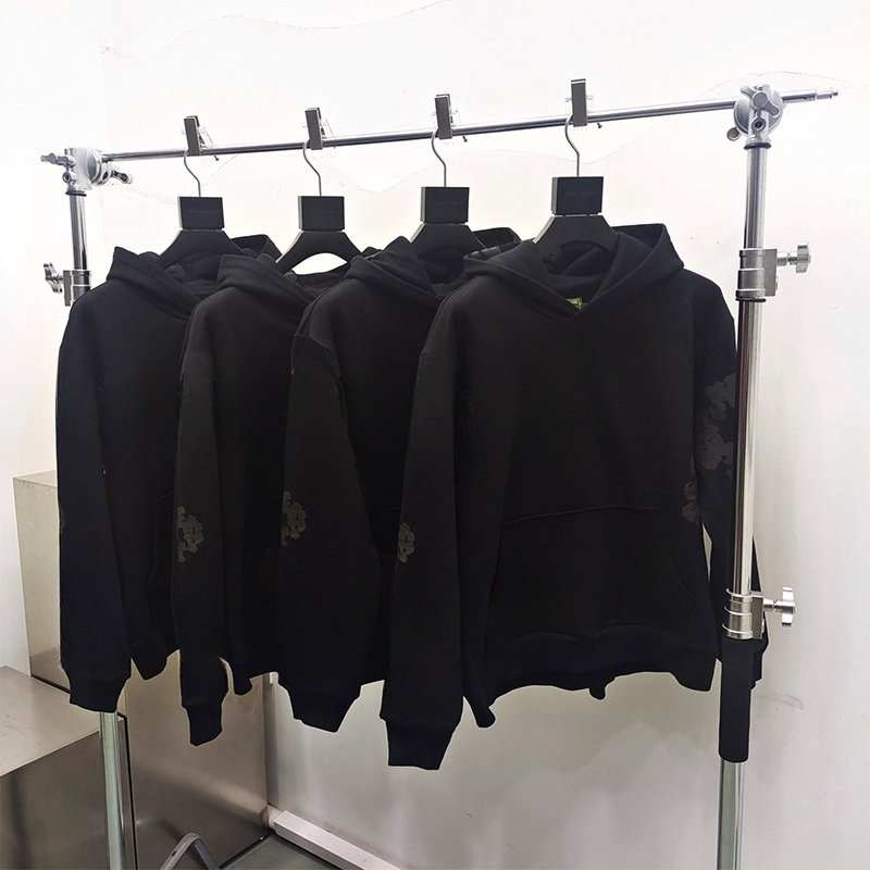 Top Quality Heavyweight MONO Cotton Wreath Black Line Denim Made In Portugal Oversize Puff Print Tears Men's Hoodies&Sweatshirts