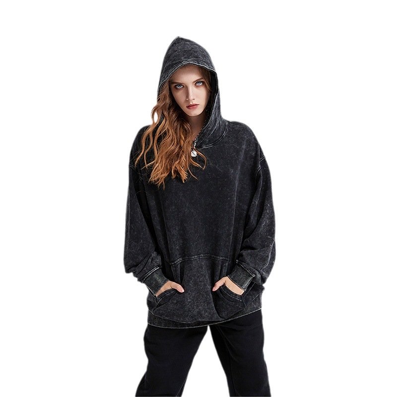 Wholesale Vintage Washed Hoodie Tie Dye 3d Print Acid Wash Hoodie Heavyweight Cotton French Terry Oversized Men's Hoodies