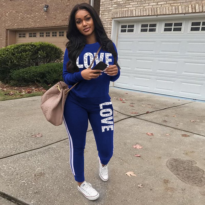Wholesale Custom Logo 2 Piece Women Outfit LOVE Letter Print High Neck Hoodies Sweatshirt Pants Tracksuit Plus Size Streetwear