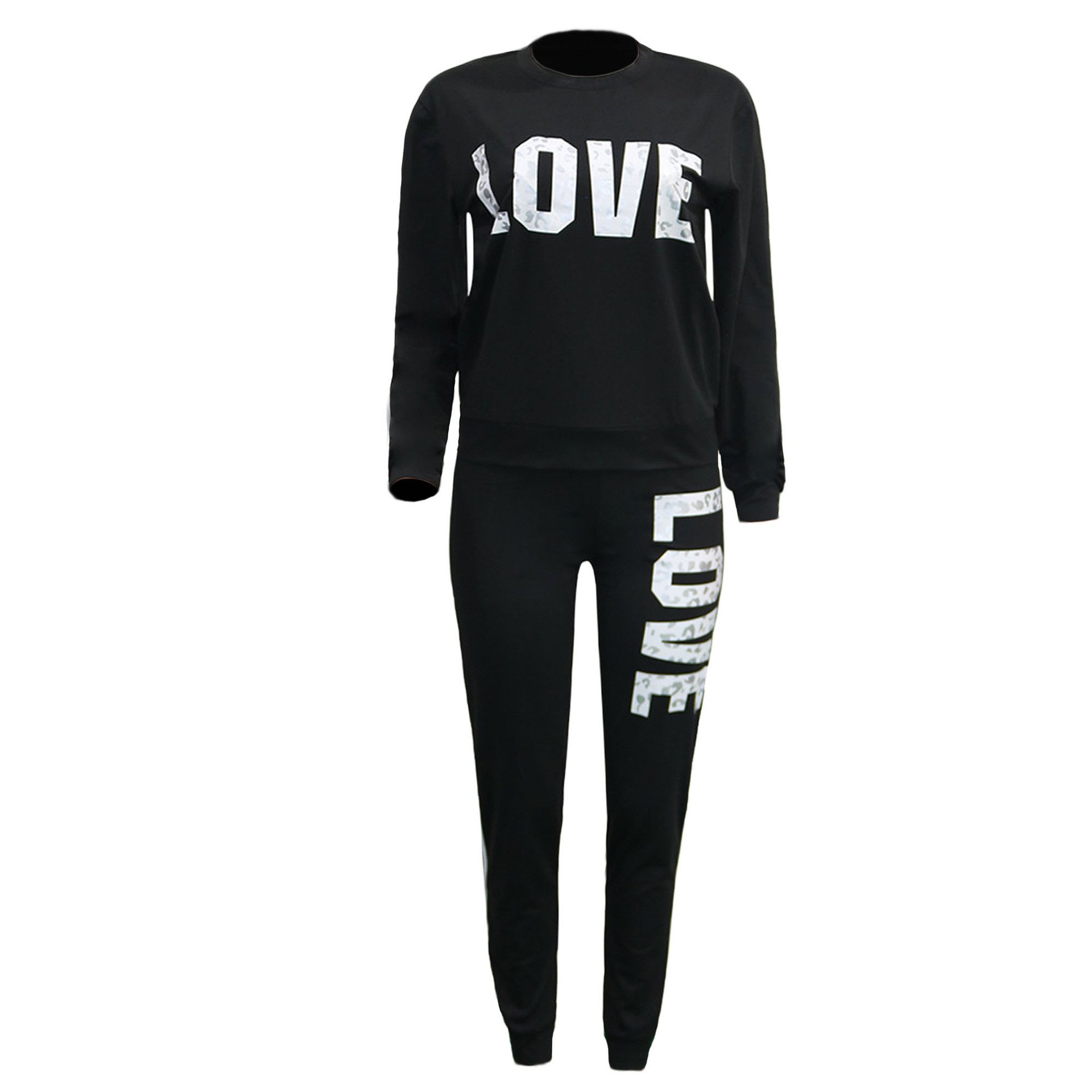 Wholesale Custom Logo 2 Piece Women Outfit LOVE Letter Print High Neck Hoodies Sweatshirt Pants Tracksuit Plus Size Streetwear
