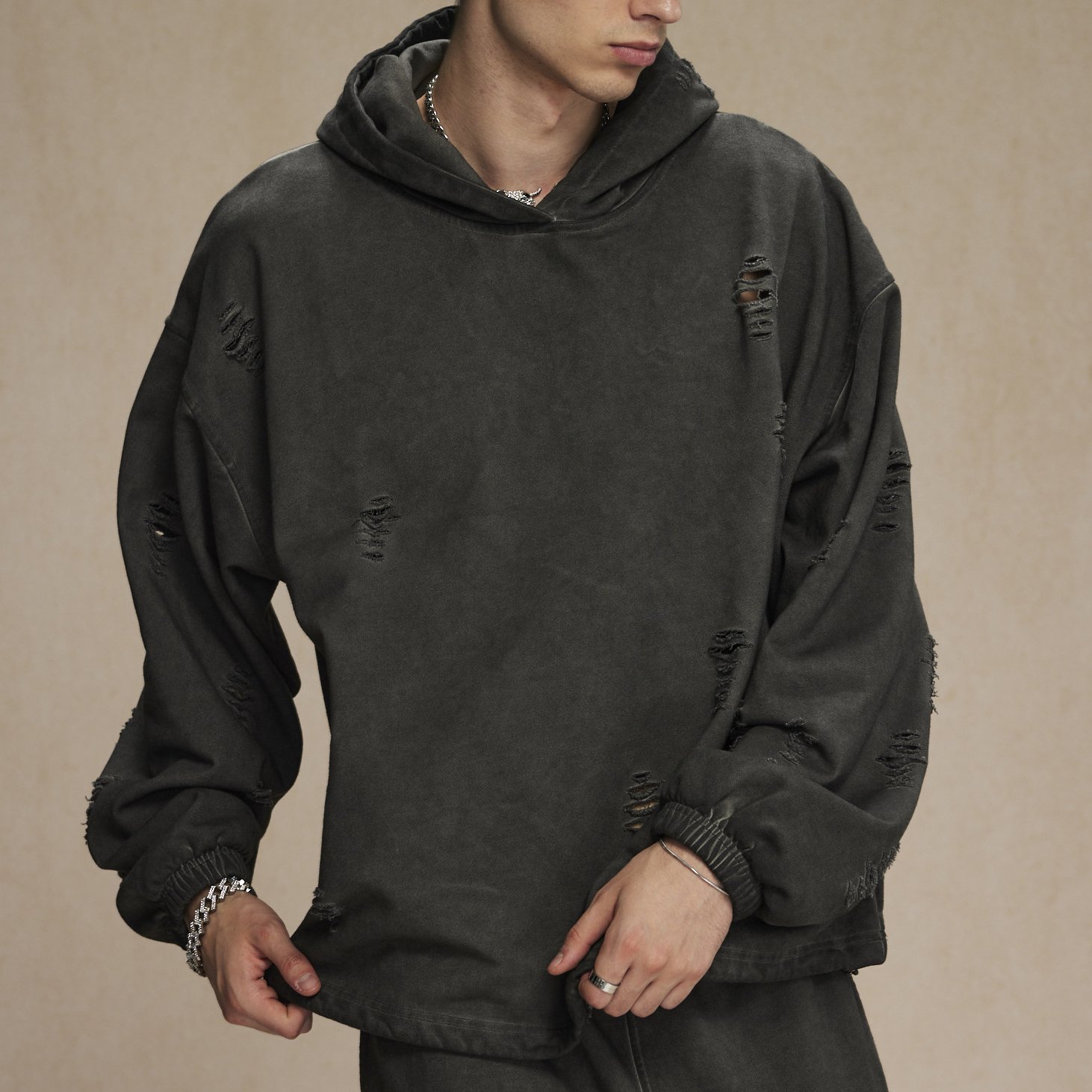 450gsm distressed Vintage Unisex Custom hoodies high quality wholesale cotton man mens blank thick acid wash zip up hoodie men
