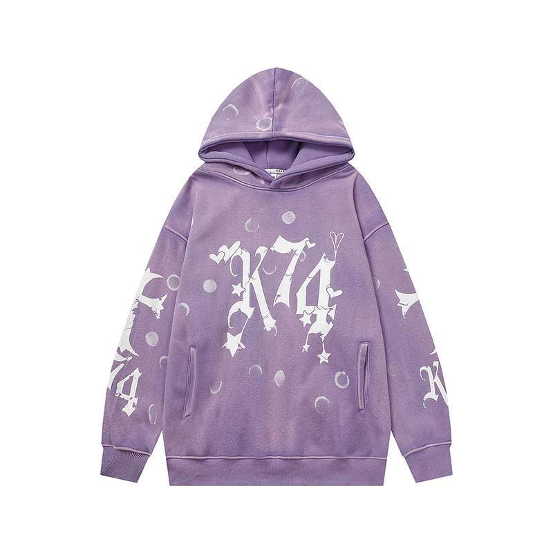Custom high-quality fashion 100% French wool hoop cotton DTG printed logo retro faded acid stone washed dark gray men's hoodie