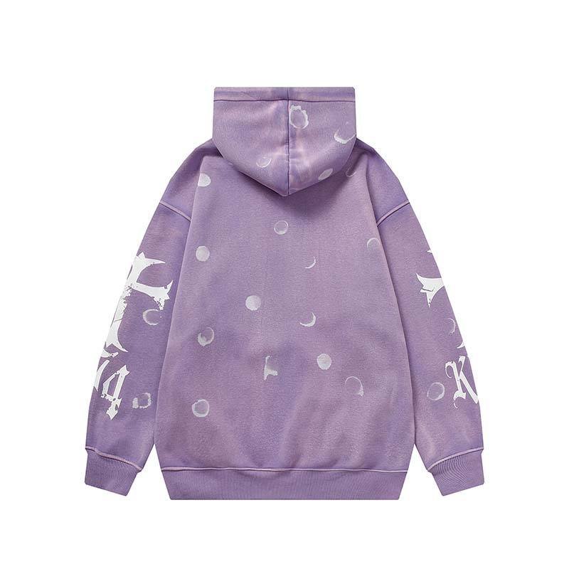 Custom high-quality fashion 100% French wool hoop cotton DTG printed logo retro faded acid stone washed dark gray men's hoodie