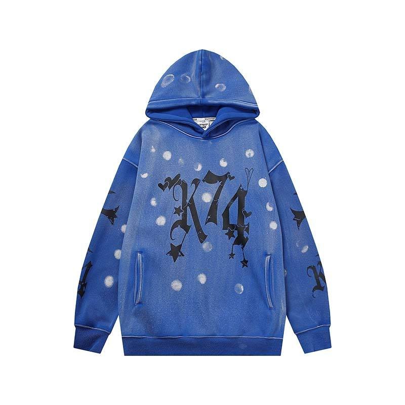 Custom high-quality fashion 100% French wool hoop cotton DTG printed logo retro faded acid stone washed dark gray men's hoodie