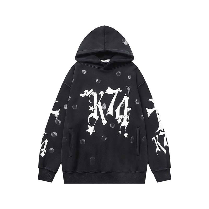 Custom high-quality fashion 100% French wool hoop cotton DTG printed logo retro faded acid stone washed dark gray men's hoodie