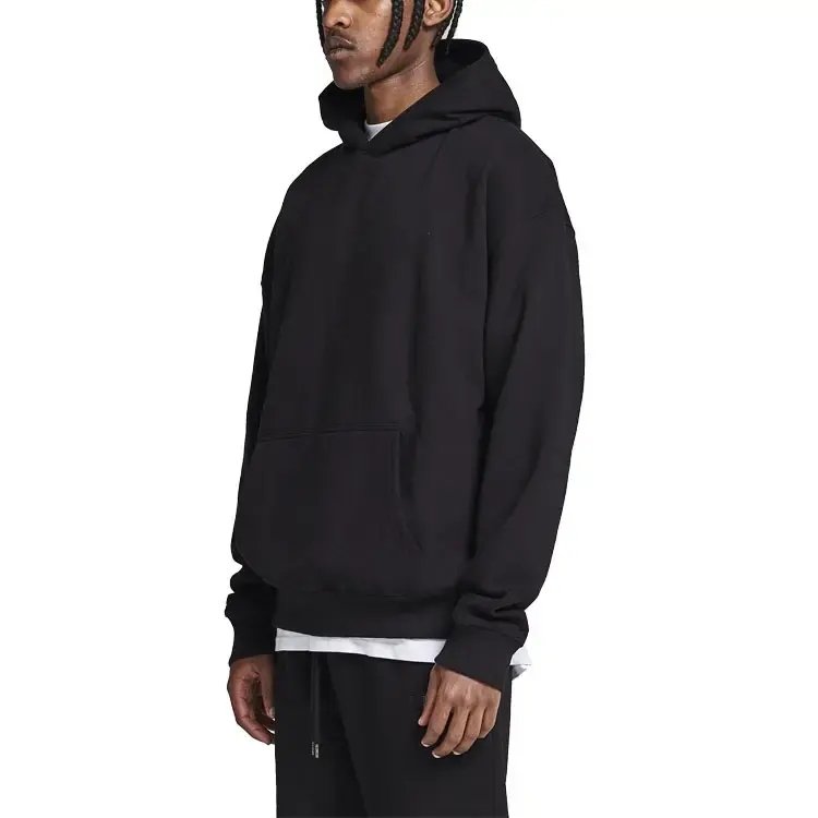 Custom logo streetwear heavyweight black men's hoodies wholesale oversized 100% cotton hoodie no string men blank hoodie