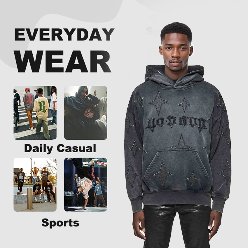 Wholesale men's hoodies oversized 100% cotton streetwear custom 500gsm heavyweight acid water washed distressed hoodies for man