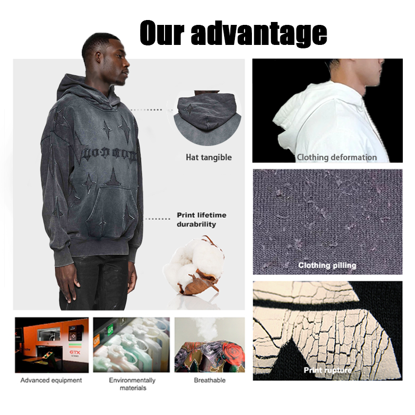 Wholesale men's hoodies oversized 100% cotton streetwear custom 500gsm heavyweight acid water washed distressed hoodies for man