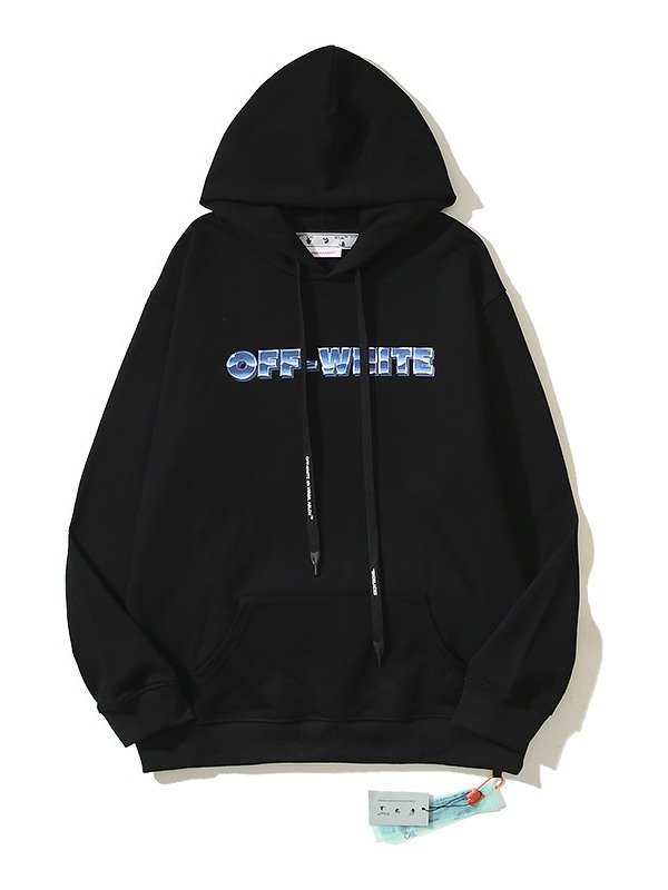 Fall/Winter New OW Metallic Letter Printed Hooded Sweatshirt Men's and Women's Loose Terry Hoodies